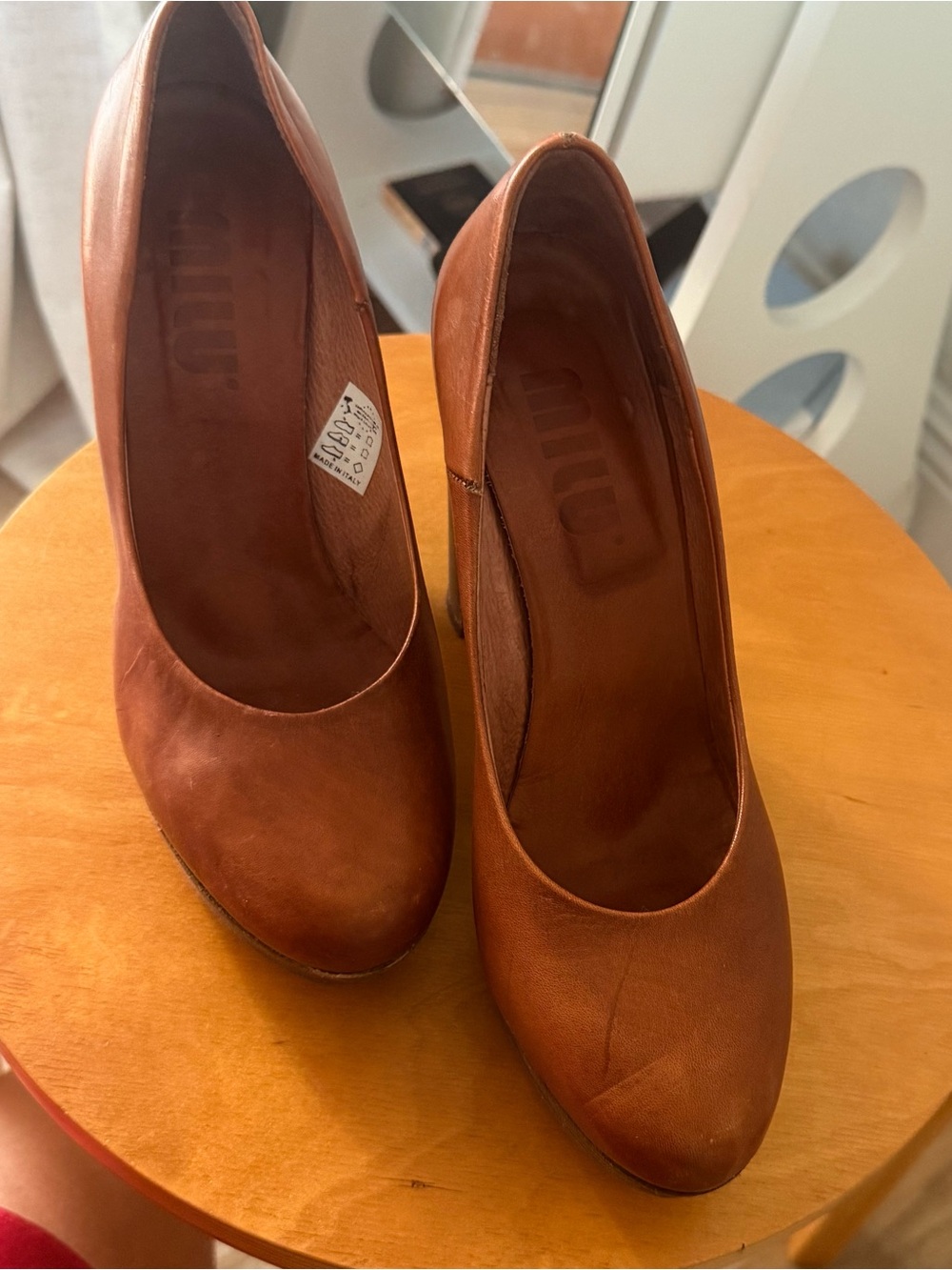 MIU MIU Women's Brown Leather Platform Pumps - Classic High Heel - Picture 2 of 7